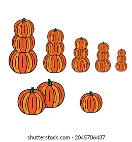 A group of Beautiful bright orange pumpkins for holiday halloween isolated on a white background