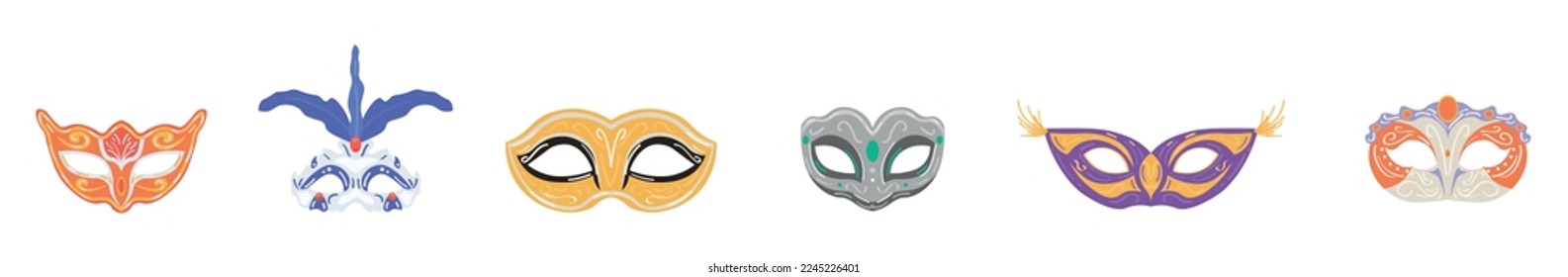 Group of beautiful carnival masks on white background