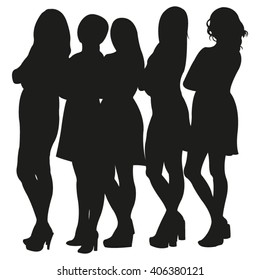 Group of Beautiful Girls Vector Silhouettes