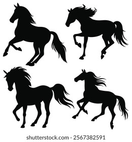 A group of beautiful horse vector silhouette design