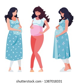group of beautiful pregnancy women characters