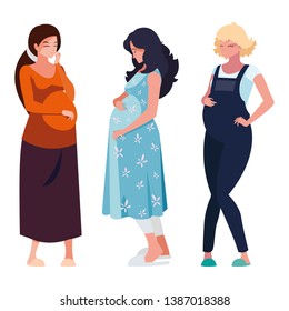 group of beautiful pregnancy women characters