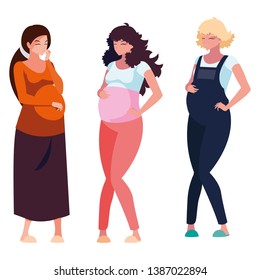 group of beautiful pregnancy women characters