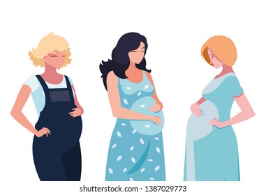 group of beautiful pregnancy women characters