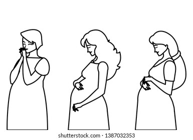 group of beautiful pregnancy women characters