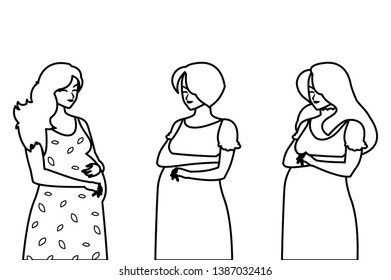 group of beautiful pregnancy women characters