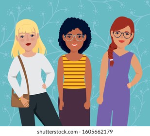 group of beautiful women avatar character icon vector illustration design