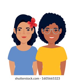 group of beautiful women avatar character vector illustration design