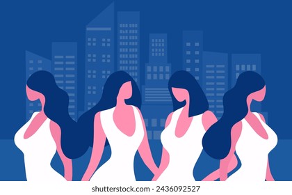 Group of beautiful women girl power and feminism, empowerment concept vector illustration .Girl power concept