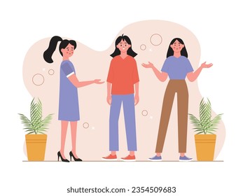 Group of beautiful women smiling stylish talking, friendship happiness and going together. Character design. Vector flat illustration