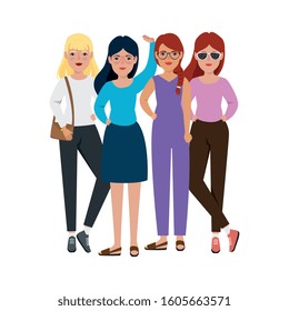 group of beautiful women standing avatar character vector illustration design