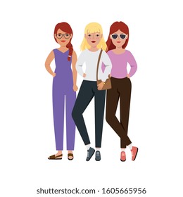 group of beautiful women standing avatar character vector illustration design