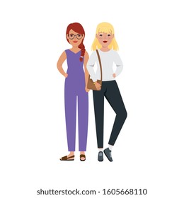 group of beautiful women standing avatar character vector illustration design