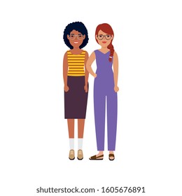 group of beautiful women standing avatar character vector illustration design