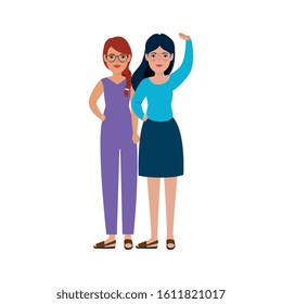 group of beautiful women standing avatar character vector illustration design