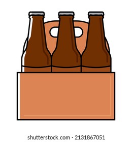 Grupo de botellas de cerveza en un icono de caja de madera Icono de vector ilustración