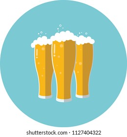 A group of beer glasses, vector and illustration of glasses in flat design