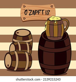 Group of beer wooden barrels German pub Vector