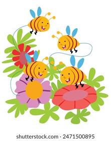 A group of bees humming on flowers