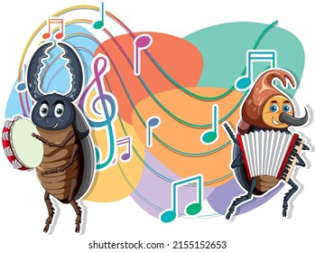 Group of beetle playing music together illustration