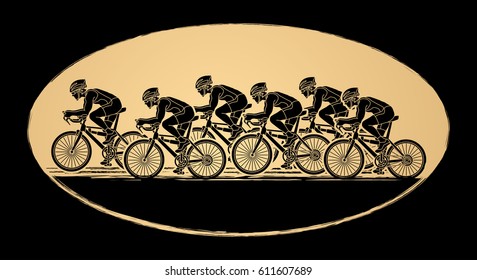 Group of Bicycle riding designed on grunge circle background graphic vector.