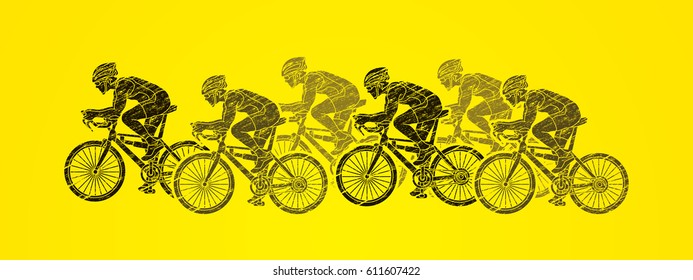 Group of Bicycle riding designed using black brush graphic vector.