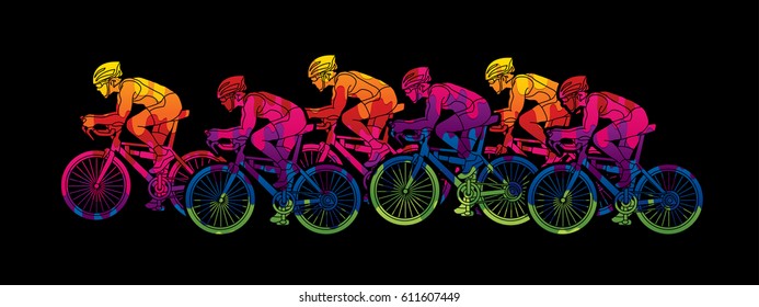 Group of Bicycle riding designed using melting colors graphic vector.