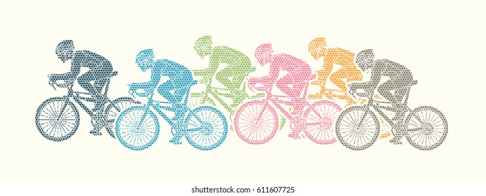 Group of Bicycle riding designed using geometric pattern graphic vector.