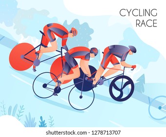 Group Of Bicyclists In Bright Sports Wear During Cycling Race On Nature Background Vector Illustration