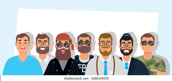 group of big men characters vector illustration design