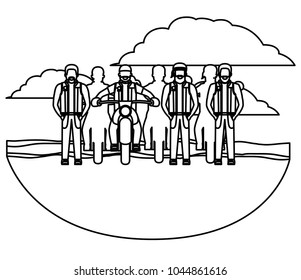 group of bikers in the classic motorcycle scene character