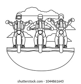 group of bikers in the classic motorcycle scene character