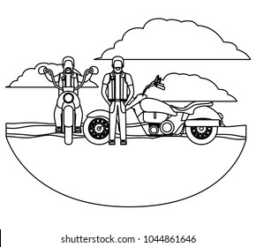 group of bikers in the classic motorcycle scene character