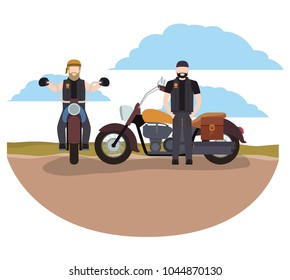 group of bikers in the classic motorcycle scene character