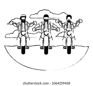 group of bikers in the classic motorcycle scene character