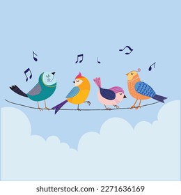 Group of birds family in love icon character vector illustration. Beautiful hand drawn animal design for cards, poster, cover and prints.