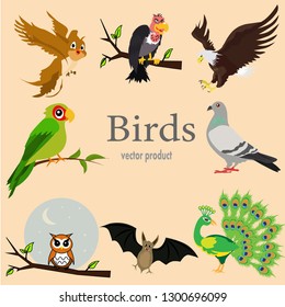The group of birds is on the orange background.