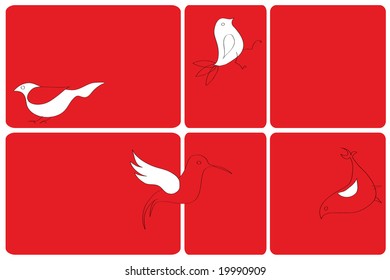 group of birds on the red background