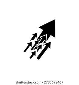 A group of black arrows all pointing in an upward and forward direction, symbolizing collective growth, progress, and advancement.