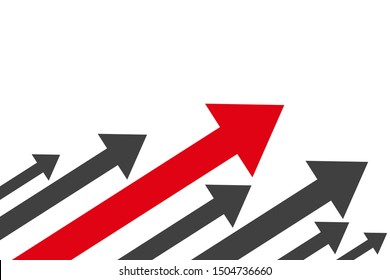Group black arrows and one red directed upwards - stock vector