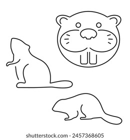 Group of black beaver icons on a white background. Vector illustration.