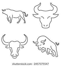 Group of black bull icons on a white background. Vector illustration.