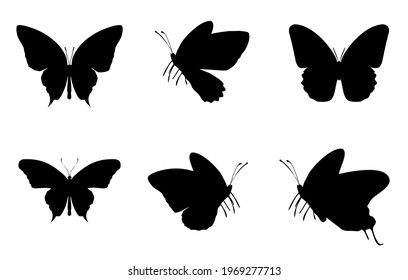 Group of black butterflies icon, isolated on white background. Vector