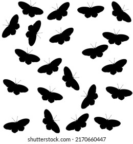 A group of black butterfly silhouettes. Isolated on a white background. Great for logos. Vector illustration.