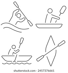 Group of black canoe icons on a white background. Vector illustration.