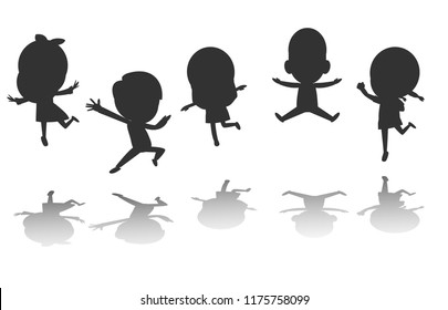 Group of black children silhouette jumping, Child silhouettes dancing, Kids silhouettes jumping on white background Vector illustration