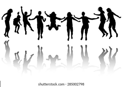 Group of black children silhouette jumping