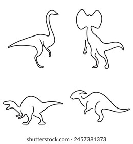 Group of black dinosaur icons on a white background. Vector illustration.