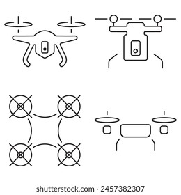 Group of black drone icons on a white background. Vector illustration.