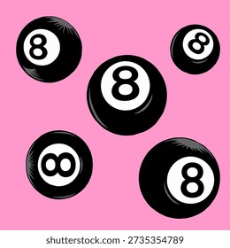 Group of Black Eight Balls on Pink Background for Trendy Sports Wallpaper